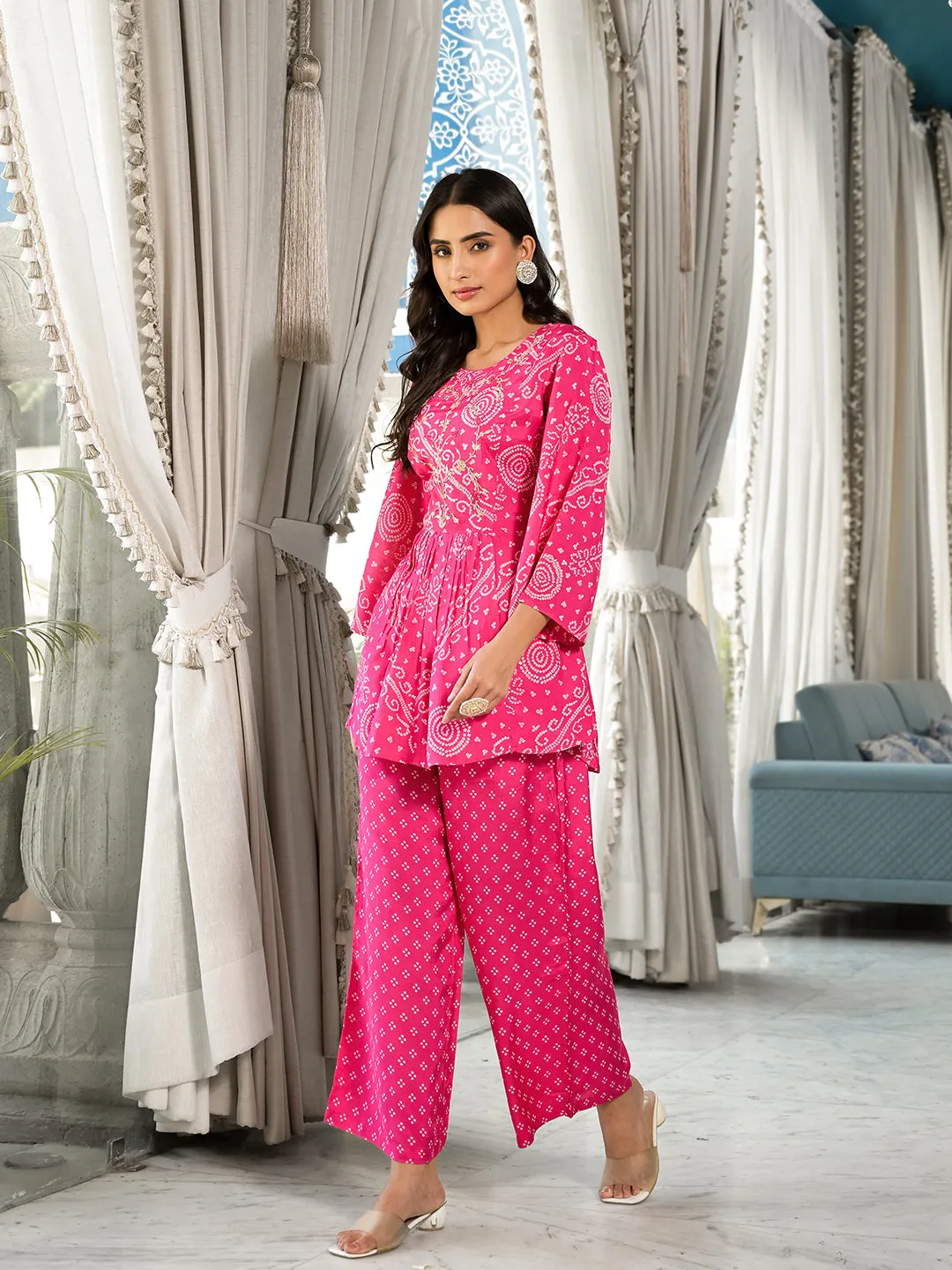 Pink Digital Print Gota Work Pure Muslin Co-Ord Set