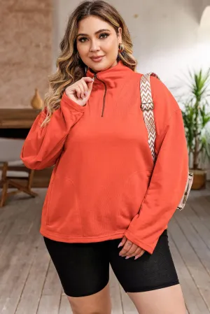 Plus Size Zip-Up Dropped Shoulder Sweatshirt