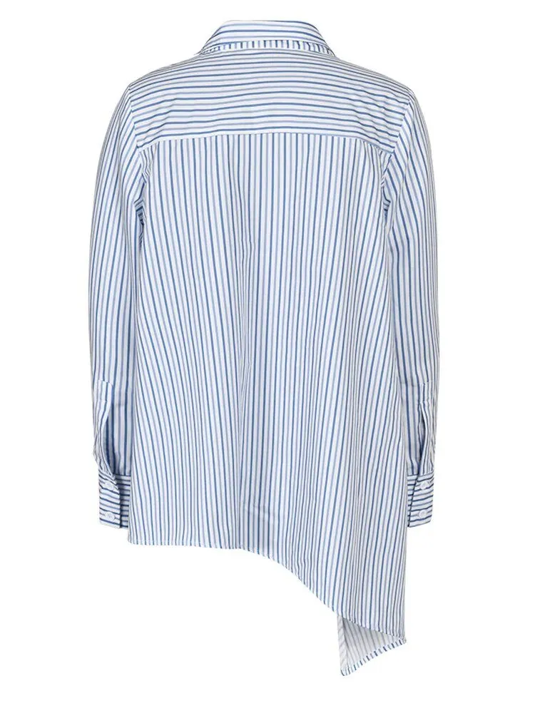 Pre Order:  Striped Irregular Lapel Loose Shirt