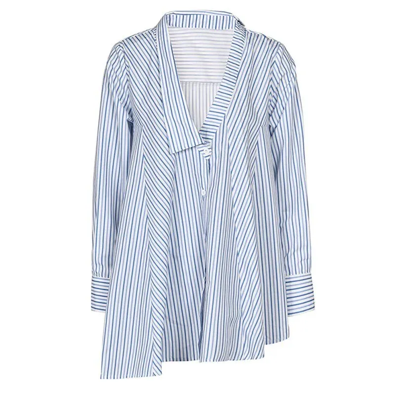 Pre Order:  Striped Irregular Lapel Loose Shirt