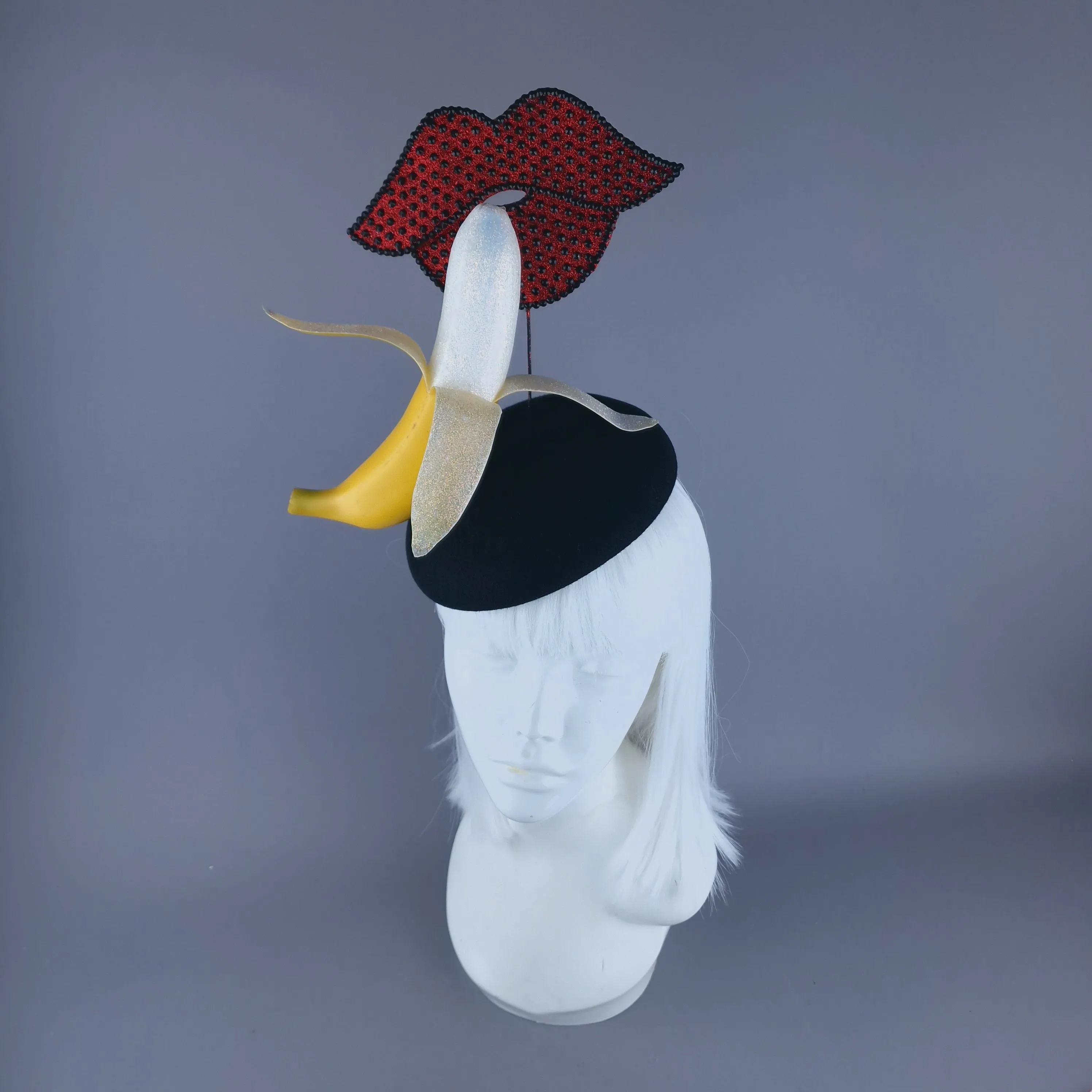 "BJ" Glittered Lips & Banana Food Fascinator Hat