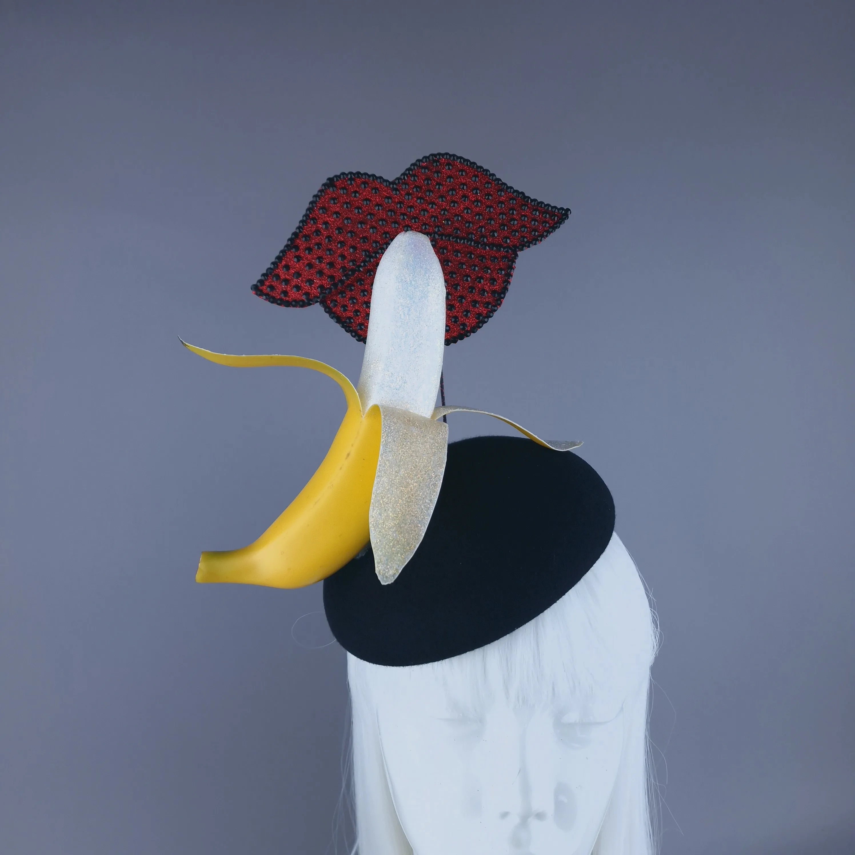 "BJ" Glittered Lips & Banana Food Fascinator Hat