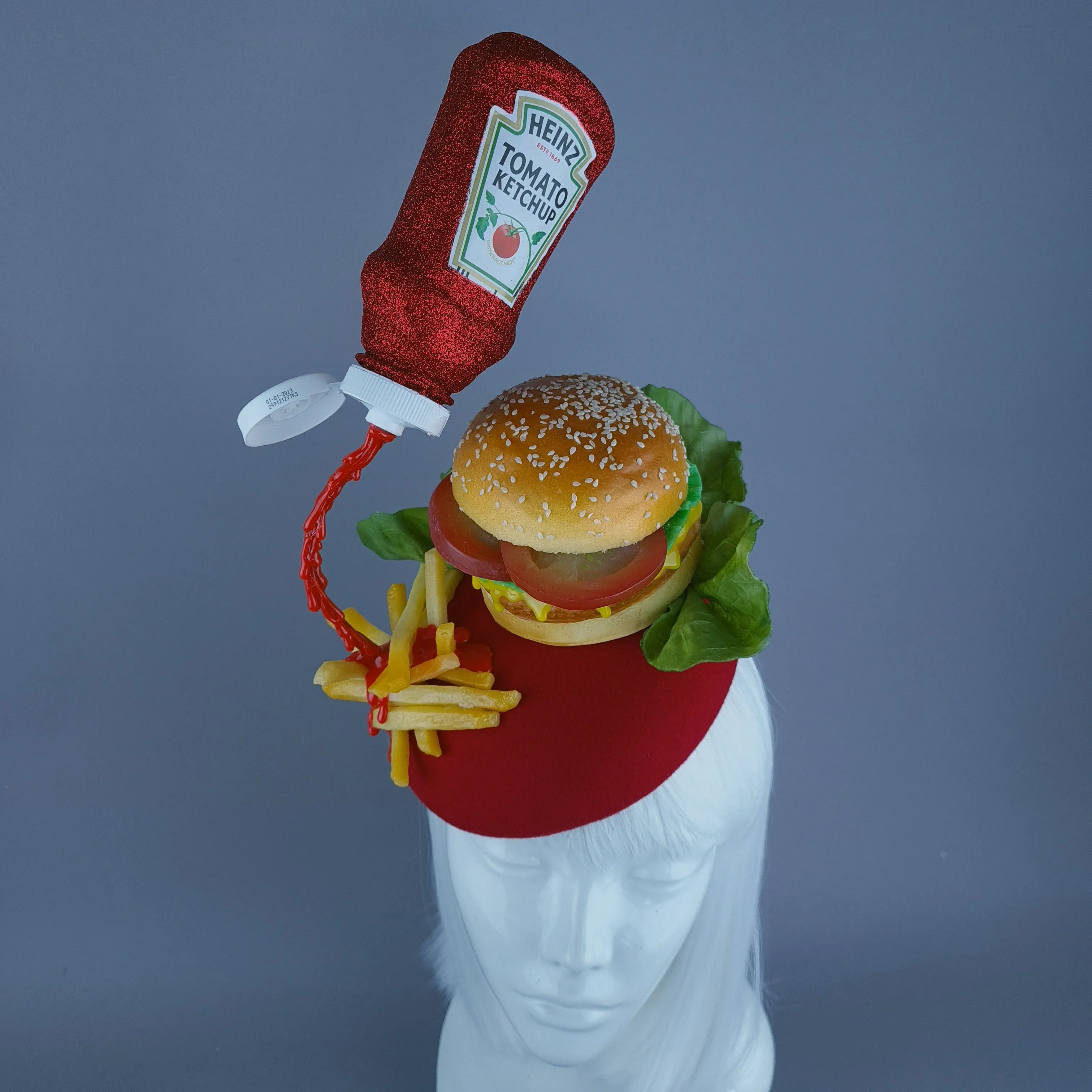 "Munchies" Burger & Chips Food Fascinator Hat Headdress