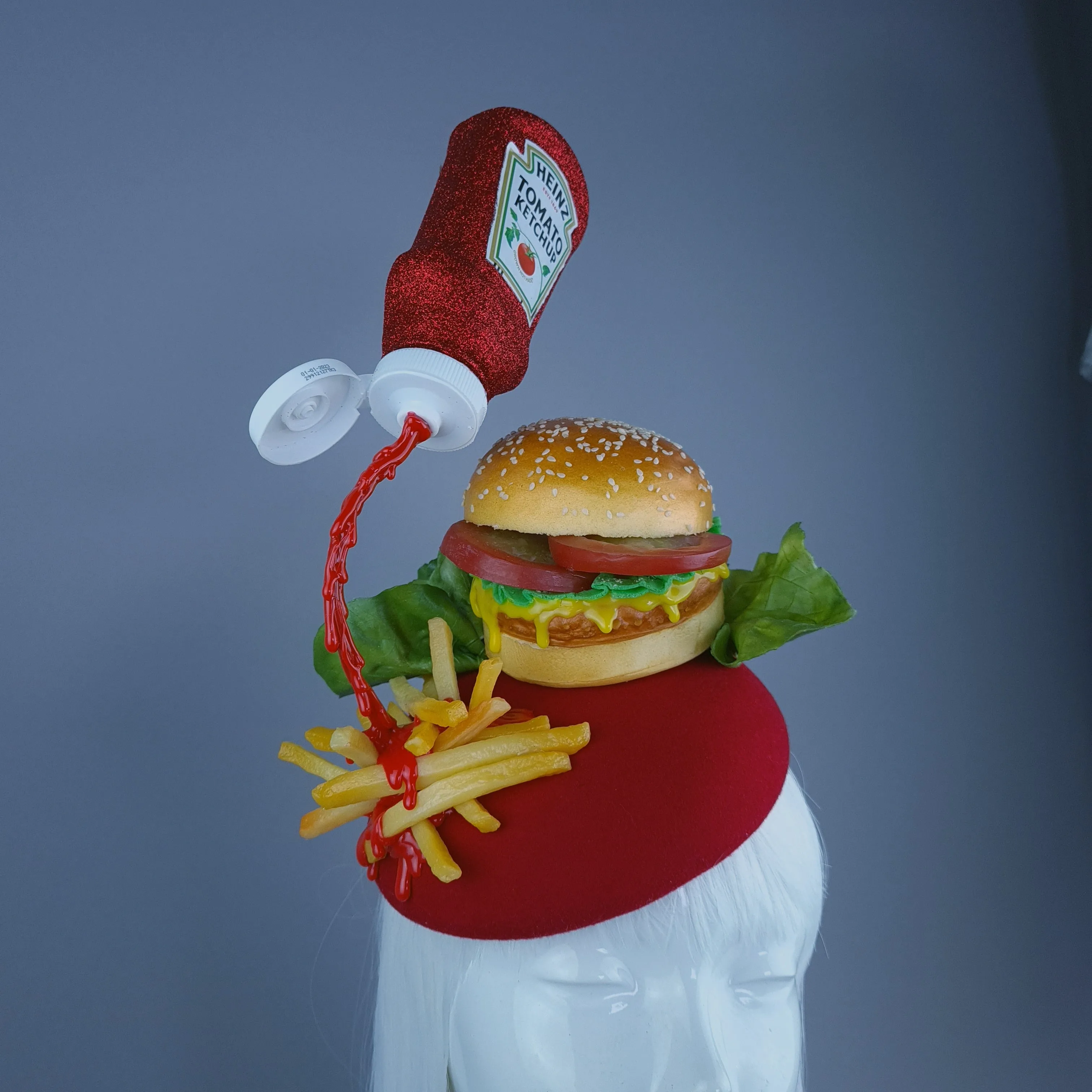 "Munchies" Burger & Chips Food Fascinator Hat Headdress