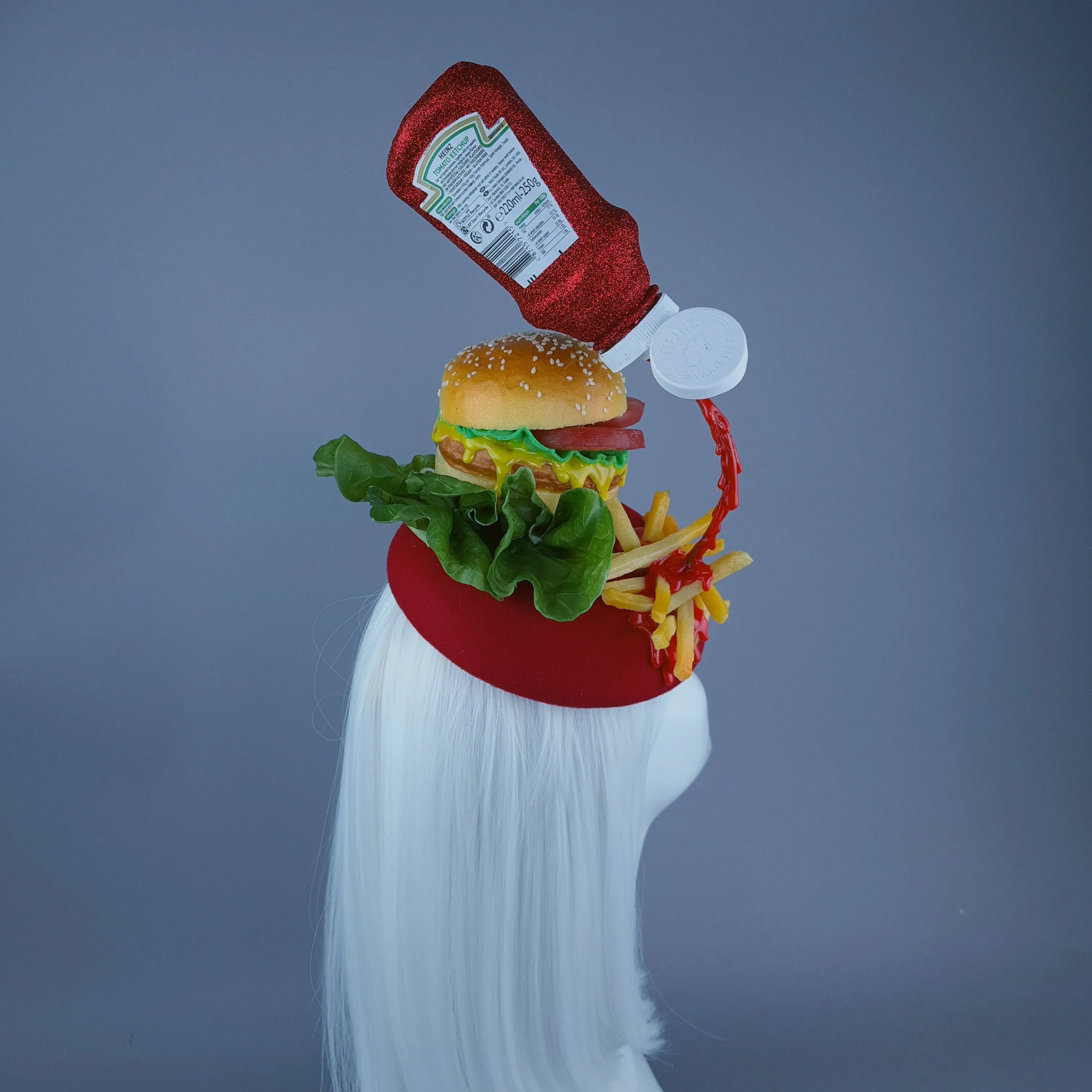 "Munchies" Burger & Chips Food Fascinator Hat Headdress