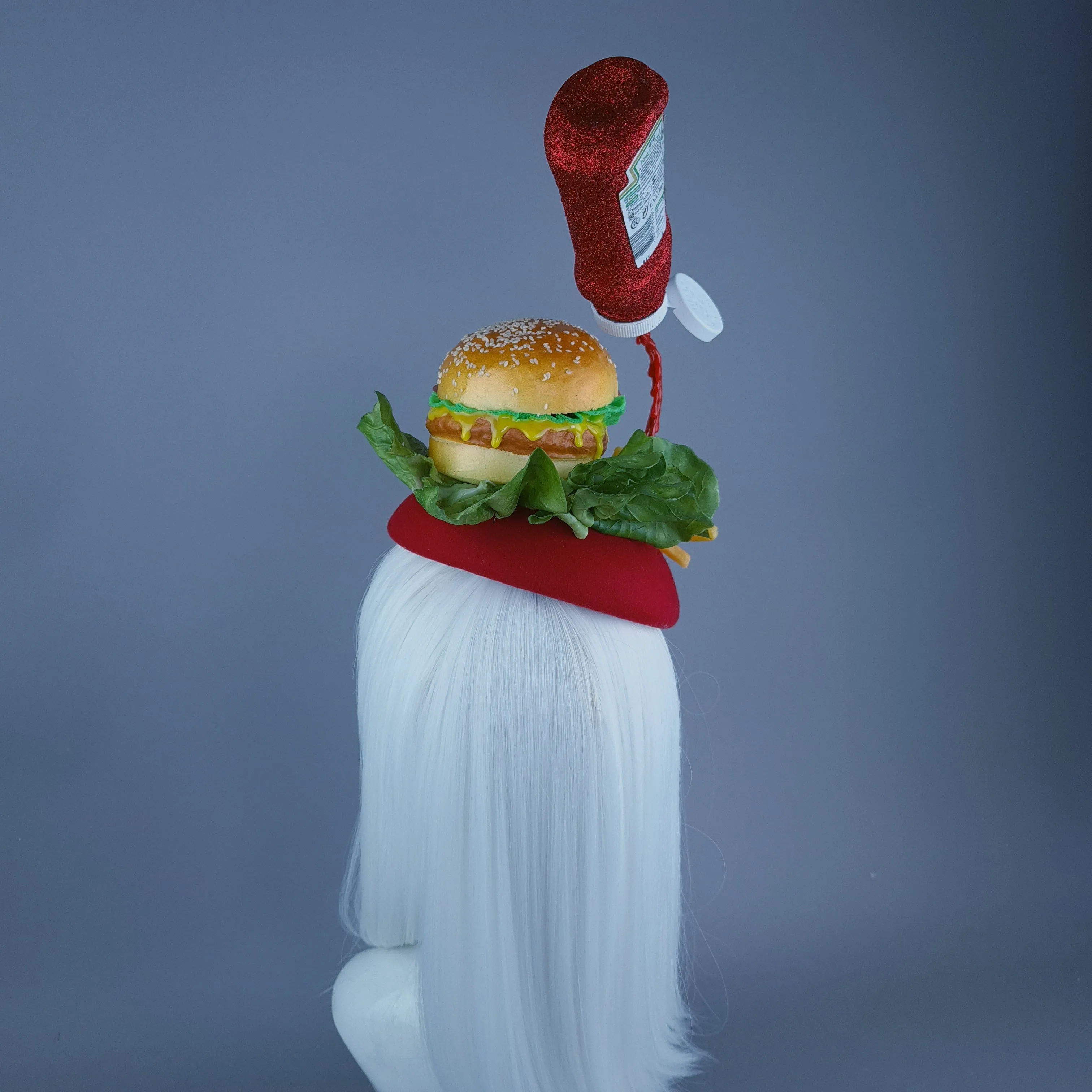 "Munchies" Burger & Chips Food Fascinator Hat Headdress