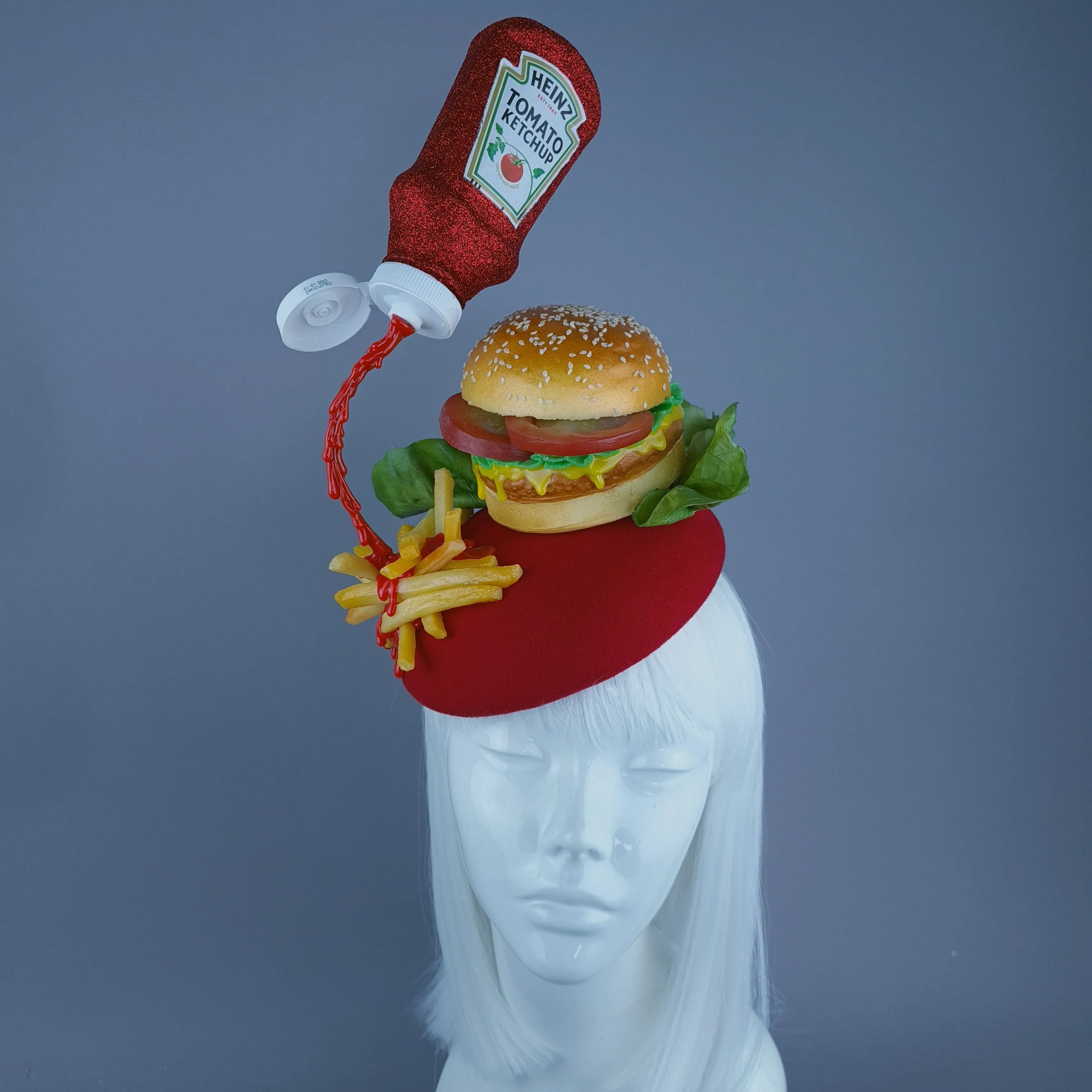 "Munchies" Burger & Chips Food Fascinator Hat Headdress