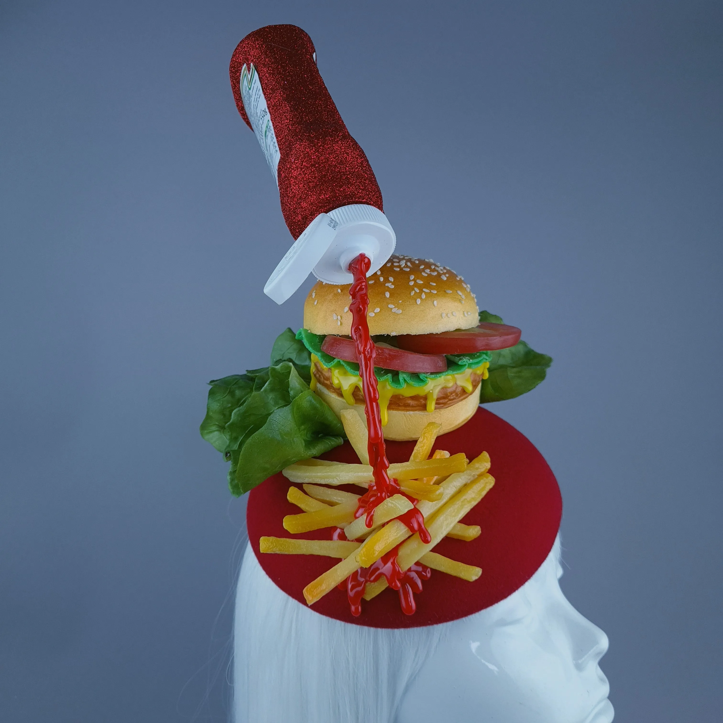 "Munchies" Burger & Chips Food Fascinator Hat Headdress