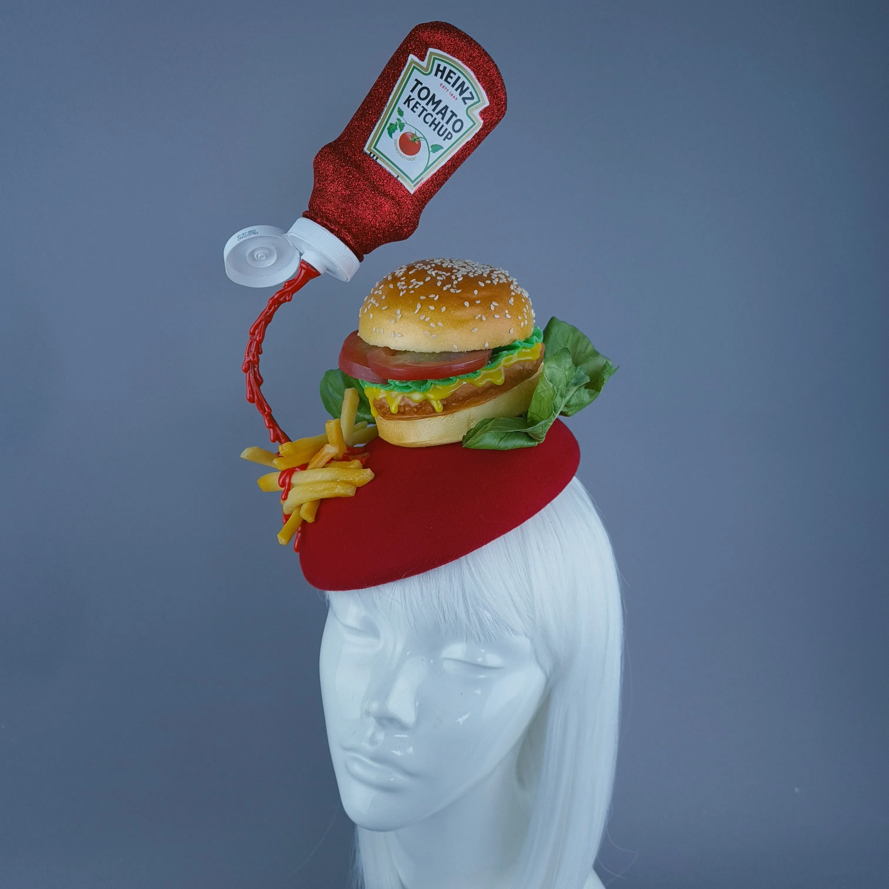 "Munchies" Burger & Chips Food Fascinator Hat Headdress