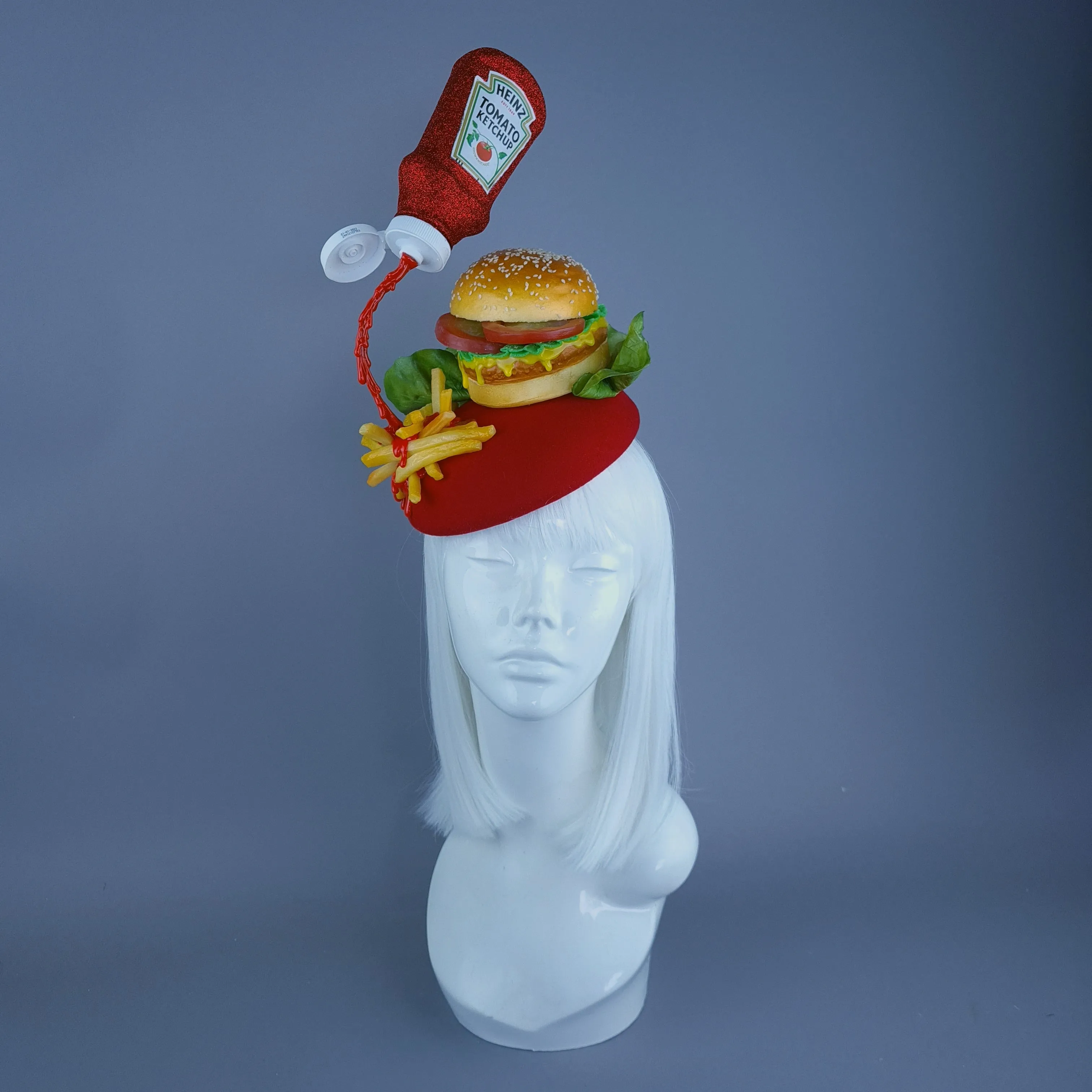 "Munchies" Burger & Chips Food Fascinator Hat Headdress