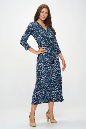 RENEE C Printed Tie Front Surplice Midi Dress