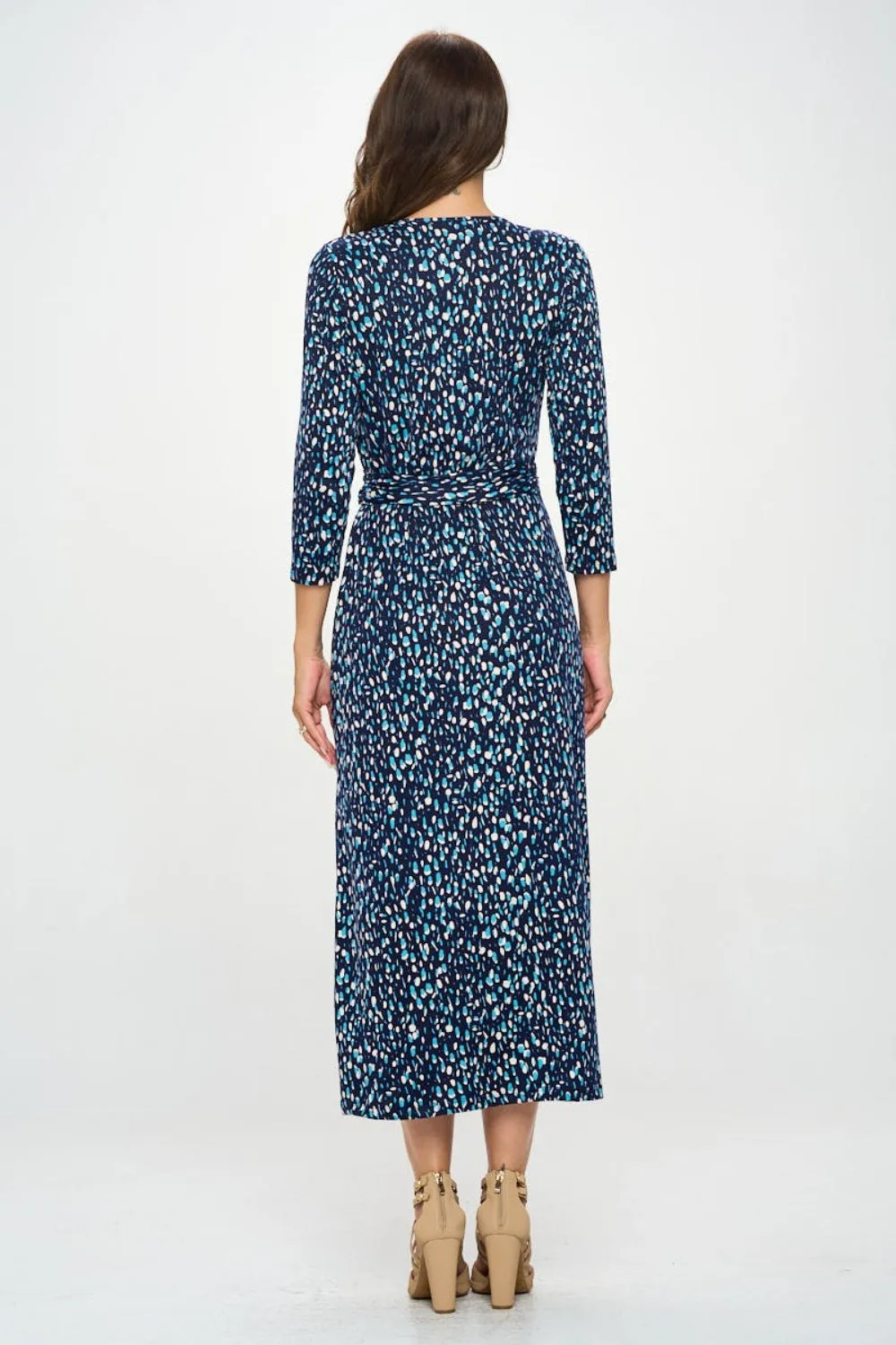 RENEE C Printed Tie Front Surplice Midi Dress