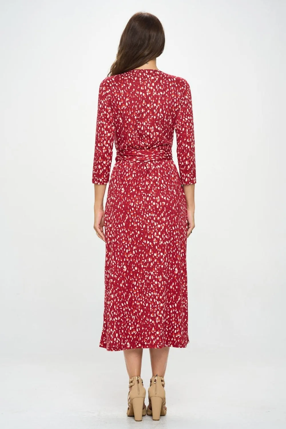 RENEE C Printed Tie Front Surplice Midi Dress