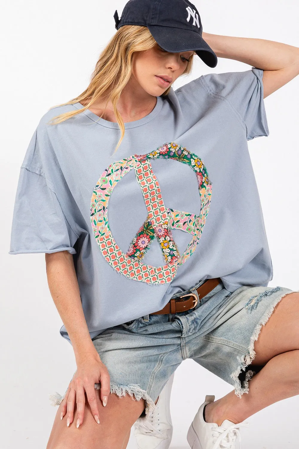 SAGE   FIG Peace Sign Round Neck Half Sleeve T-Shirt