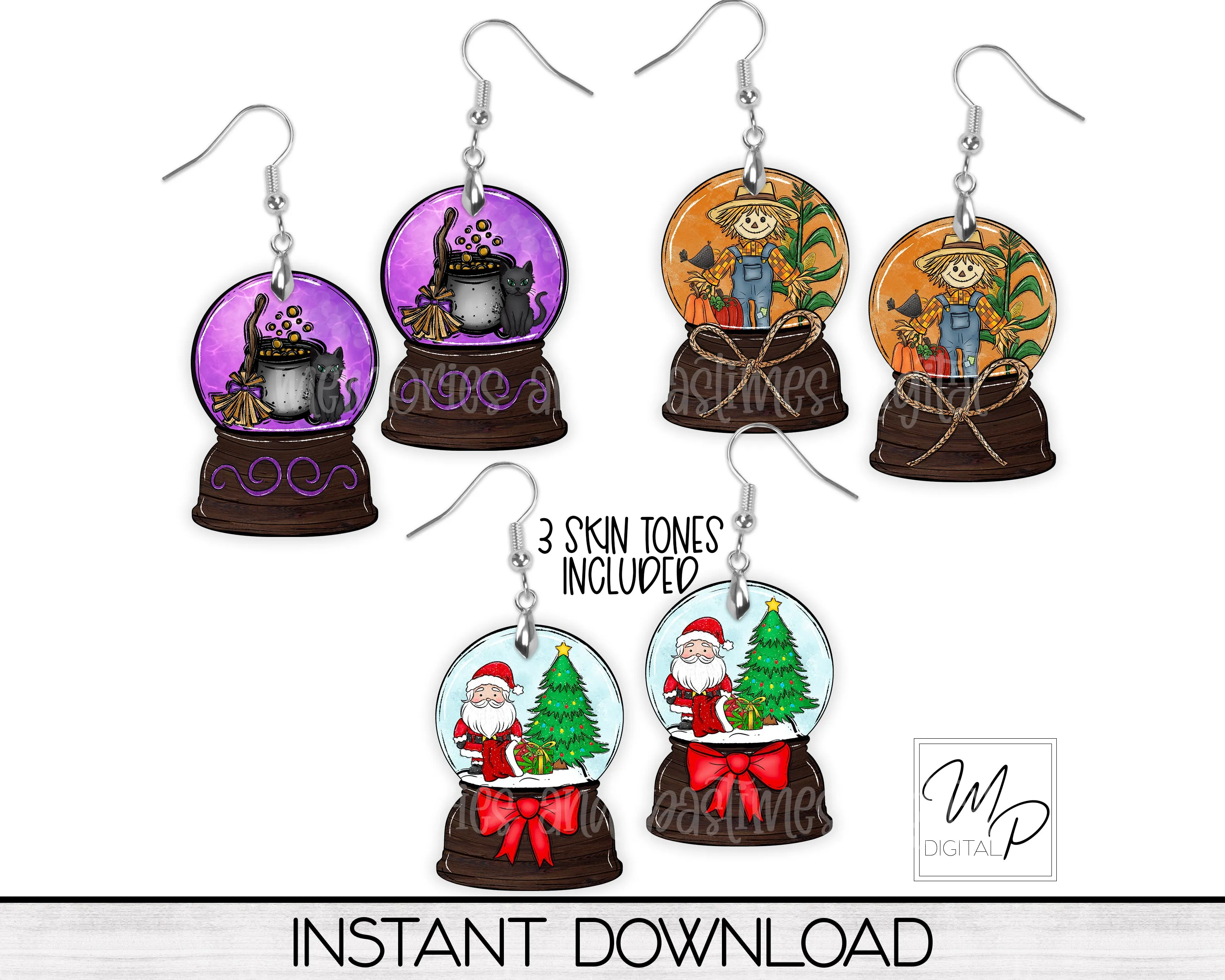 Season of Snow Globes PNG BUNDLE, Digital Download for Sublimation of Earrings, Signs