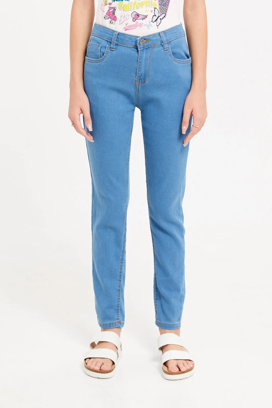 Senior Girls Blue Basic Skinny Jeans