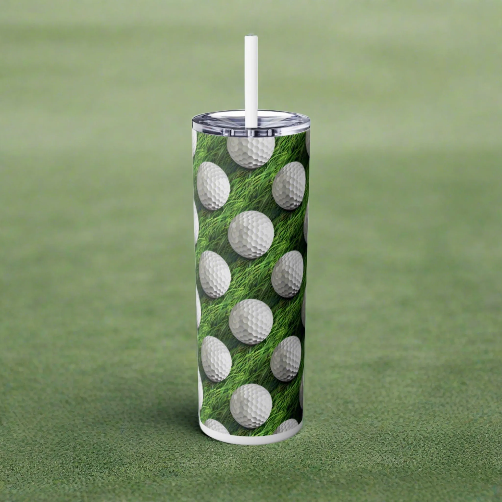 Stainless Steel Tumbler with Lid & Straw, 20 oz, 3D Golf Balls  - Double-walled, Keeps Drinks Hot or Cold