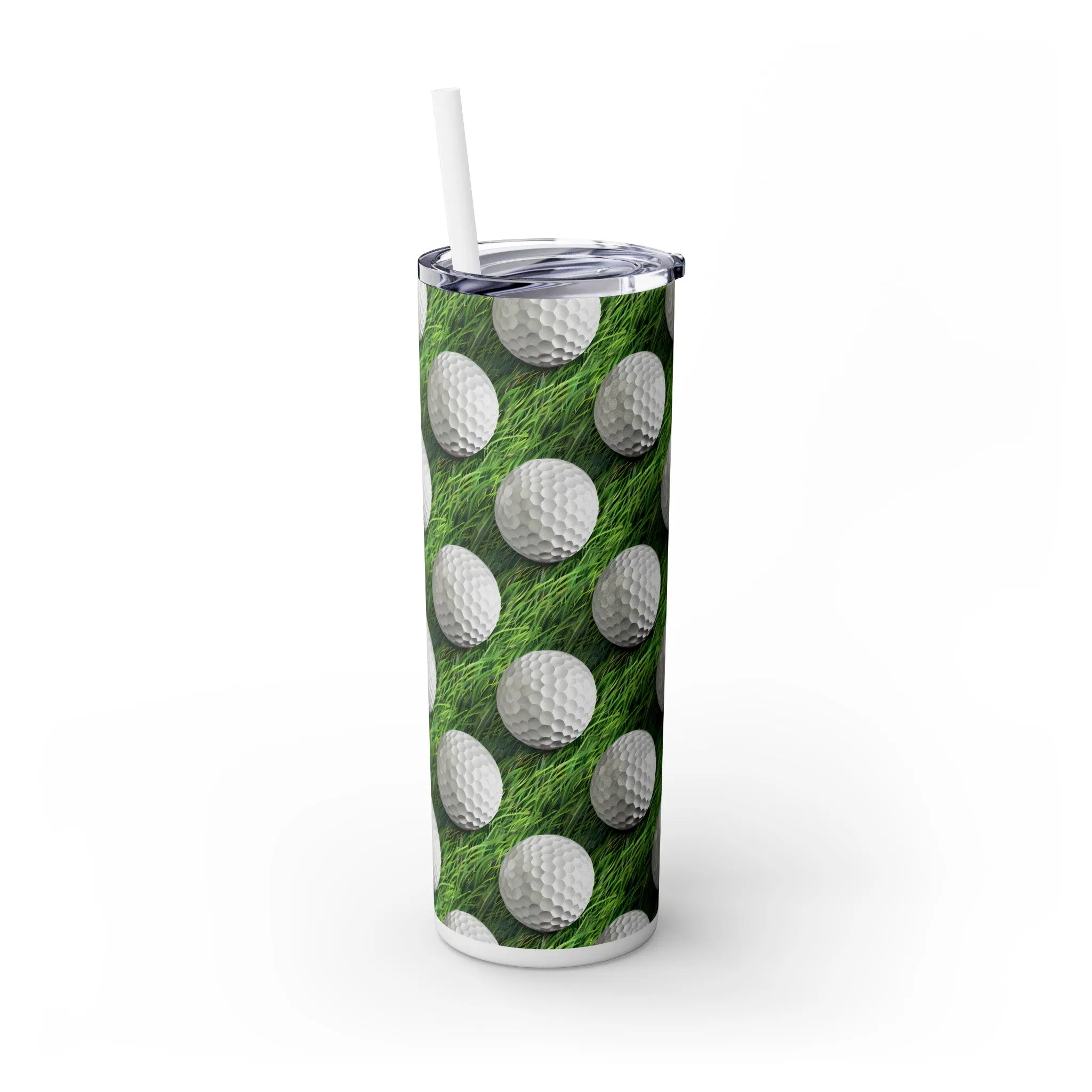 Stainless Steel Tumbler with Lid & Straw, 20 oz, 3D Golf Balls  - Double-walled, Keeps Drinks Hot or Cold