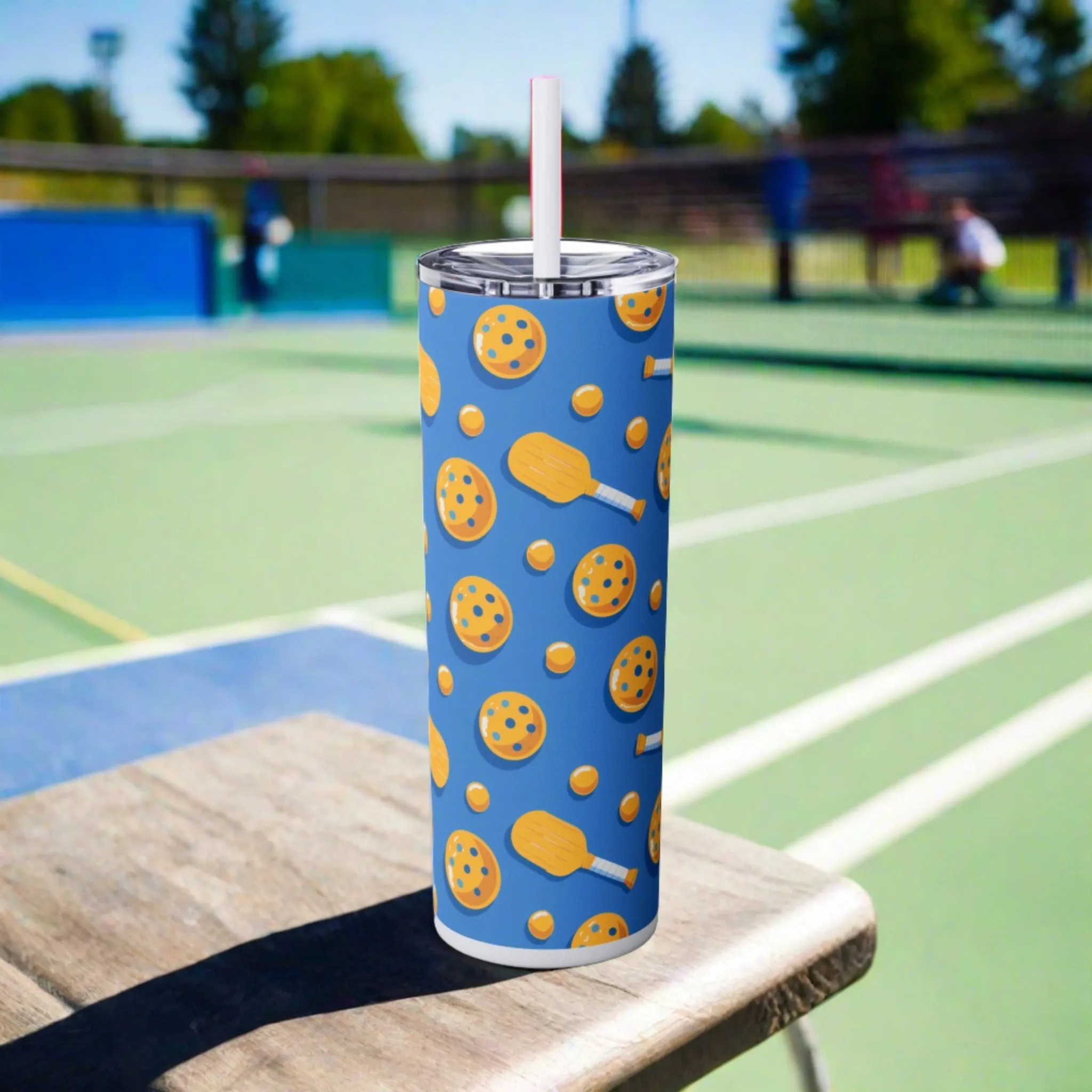 Stainless Steel Tumbler with Lid & Straw, 20 oz, Pickle Ball Paddles - Double-walled, Keeps Drinks Hot or Cold