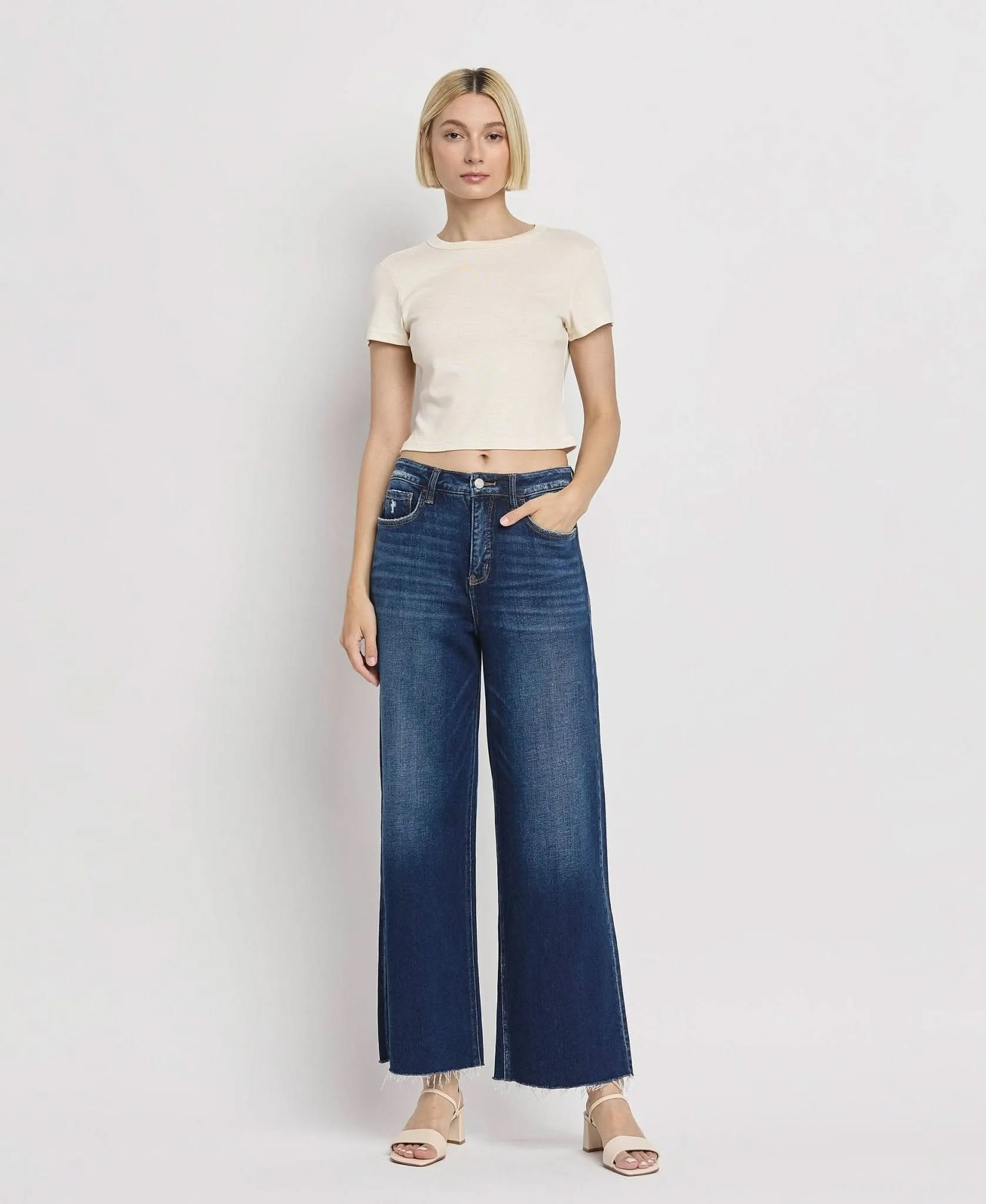 Tummy Control Dark Denim Super High Rise Wide Leg Jean