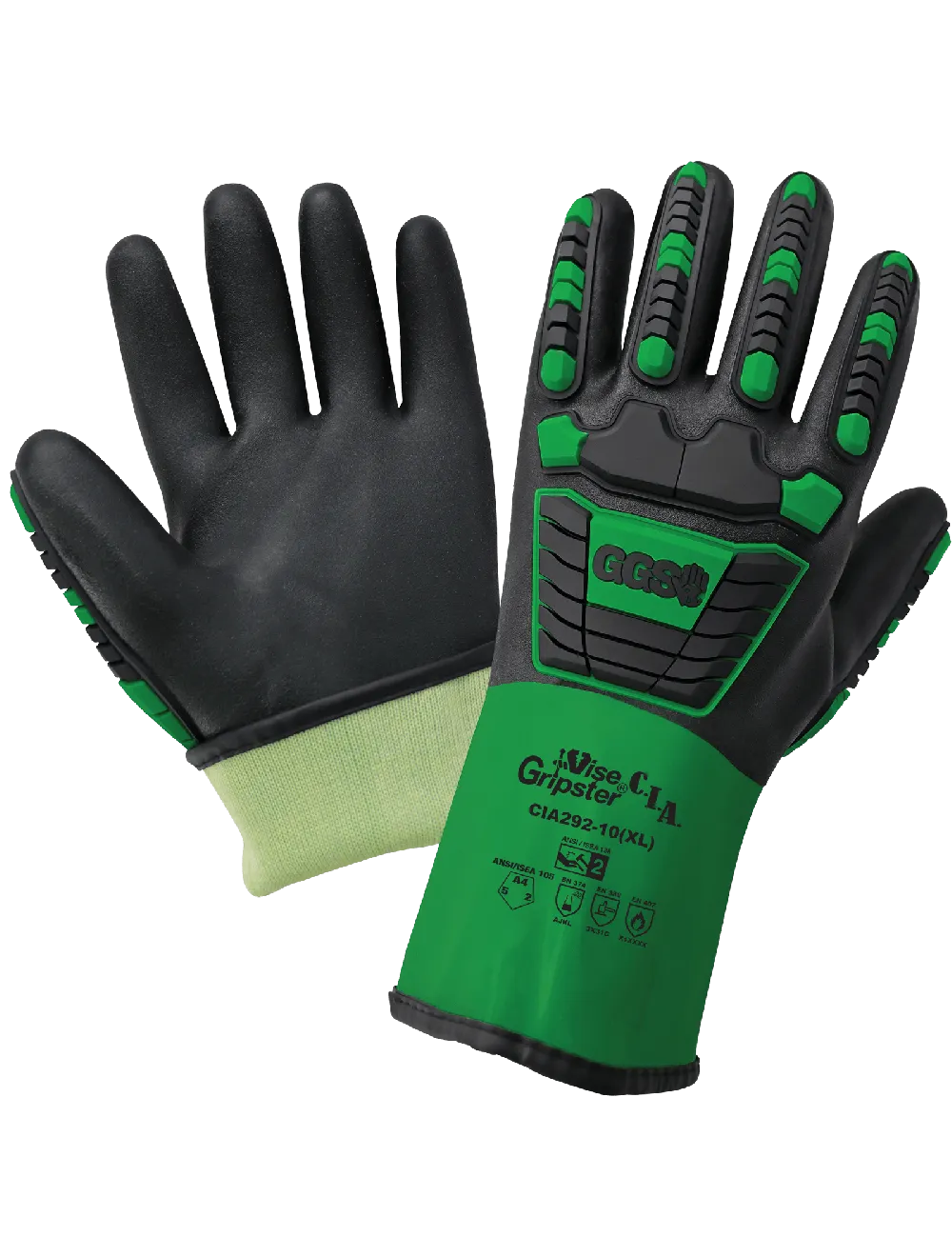 Vise Gripster® C.I.A. Premium Double-Dipped PVC-Nitrile Supported Gloves with Chemical Handling and Cut, Impact, Abrasion, and Puncture Resistance - CIA292