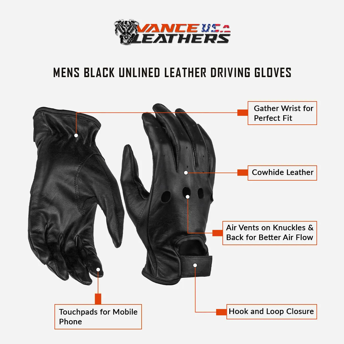 VL440 Vance Leather Hook and Loop Driving Glove