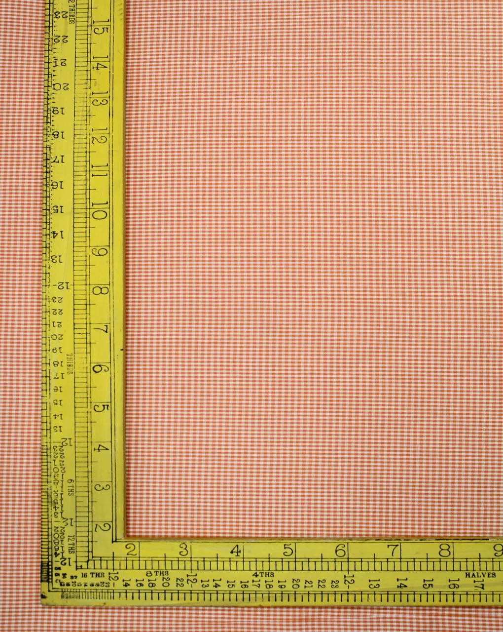 White And Orange Checks Cotton Cambric Fabric