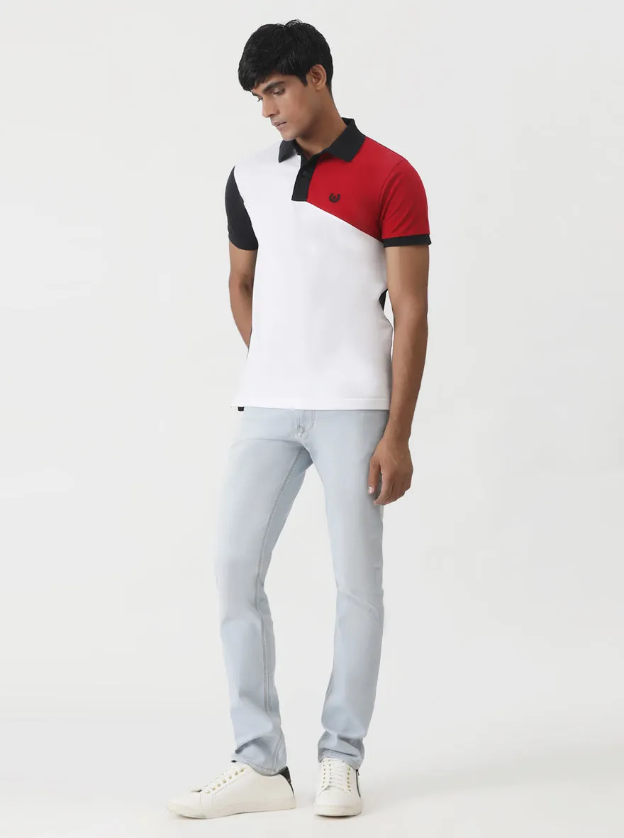 White Cut & Sew Slim Fit Polo T-Shirt | Greenfibre