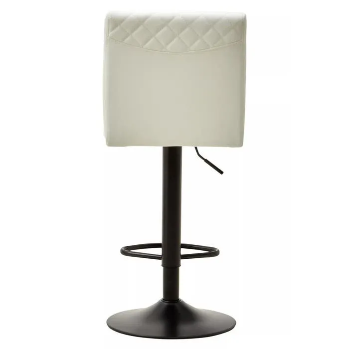 White Leather Effect High Back Bar Stool with Black Stainless Steel Rounded Base