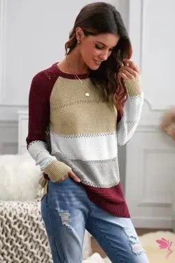 Wine Accent Knitted Sweater