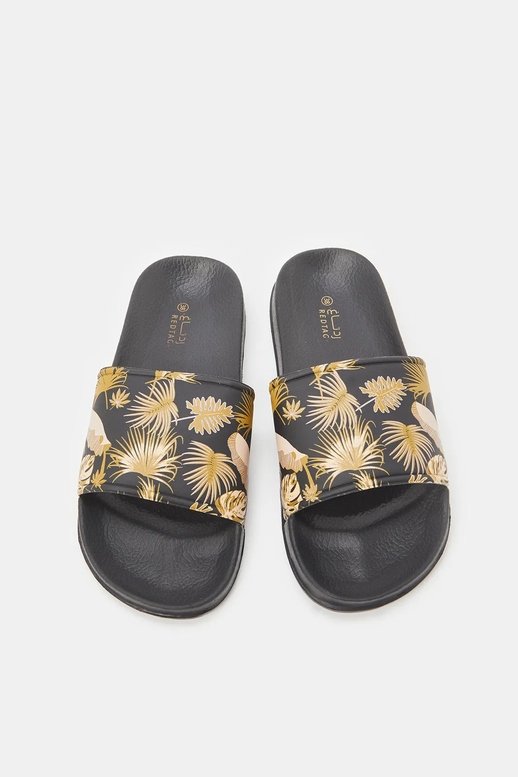 Women Black Print Slides