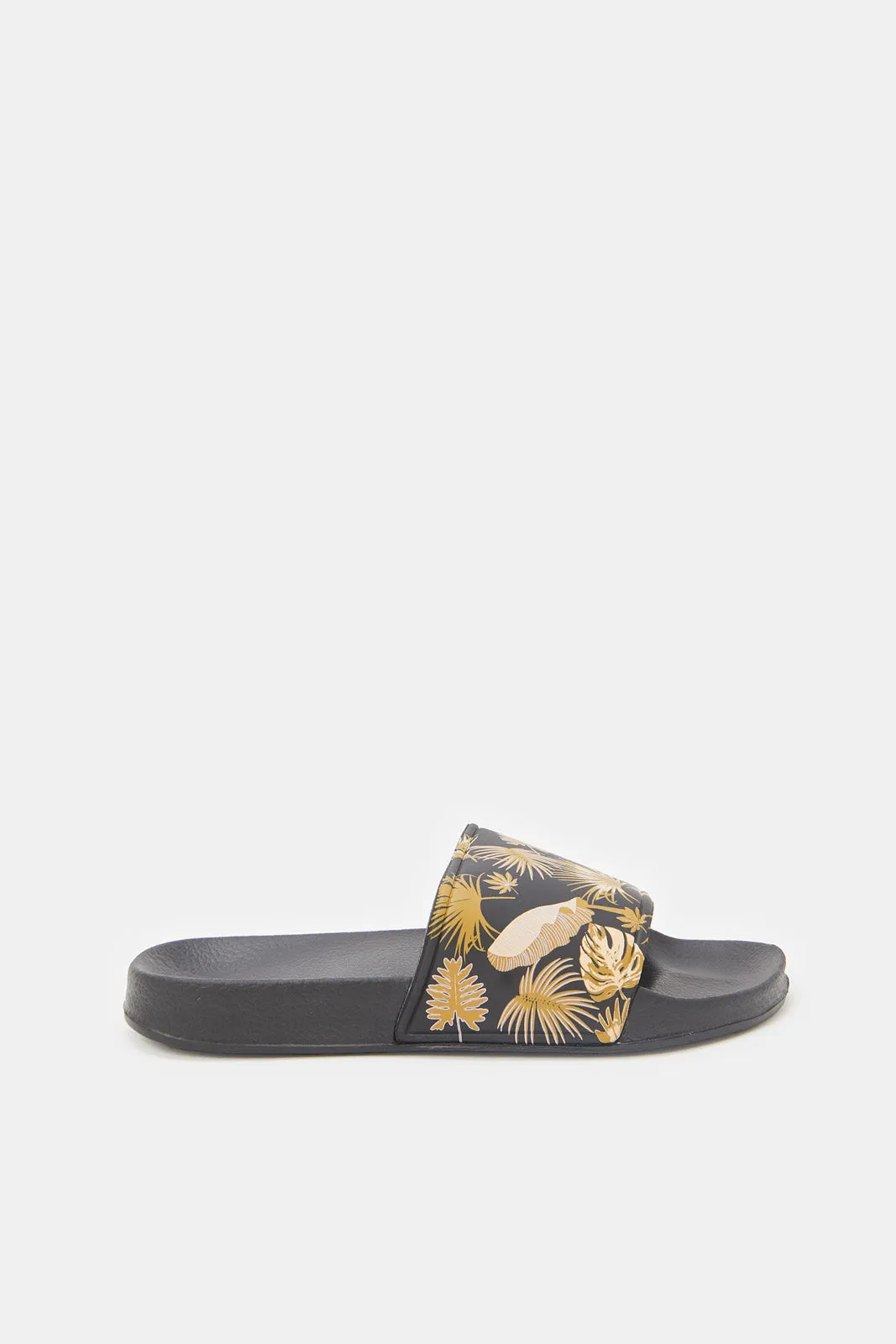 Women Black Print Slides