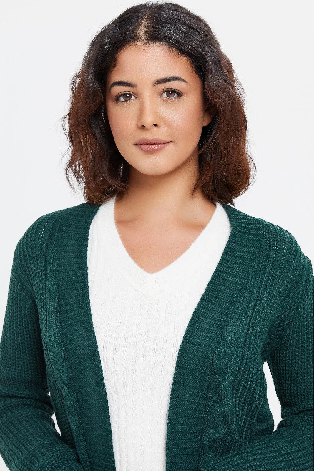 Women Green Knitted Cardigan