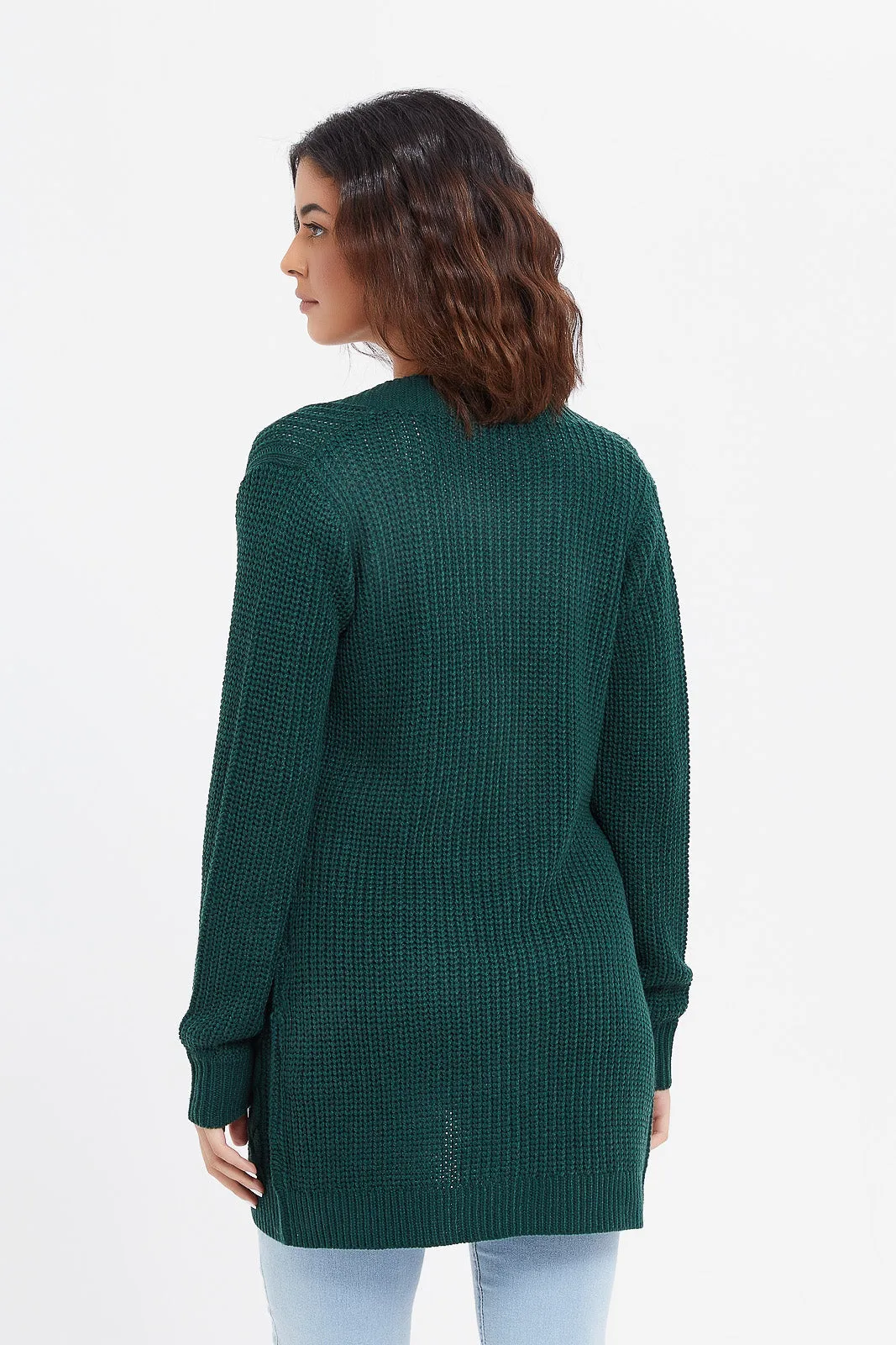 Women Green Knitted Cardigan