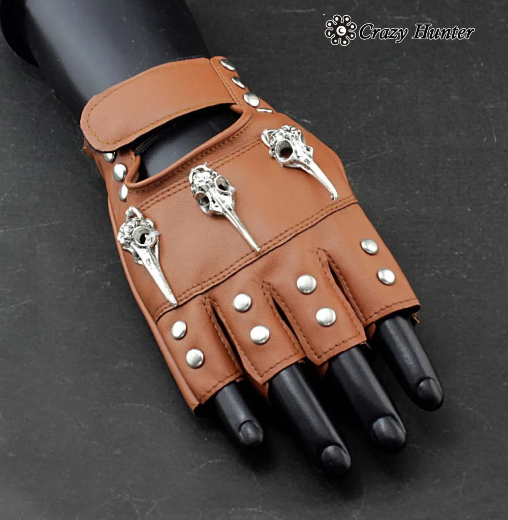 Women Lady's steampunk Rivets Studded Fingerless Gloves Cosplay Dancing