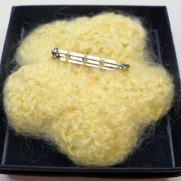 Yellow Knitted Flower Brooches - by Lynn Ramsbottom - Irresistible Felt