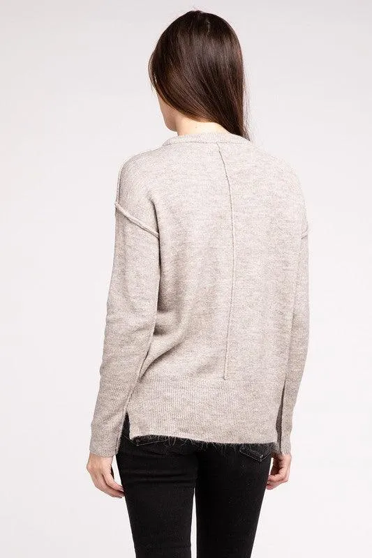 Zenana Hi-Low Hem Round Neck Sweater