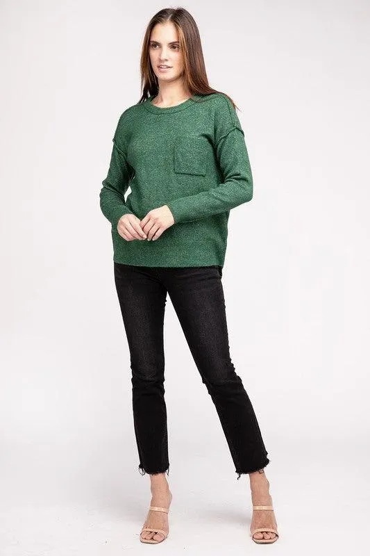 Zenana Hi-Low Hem Round Neck Sweater