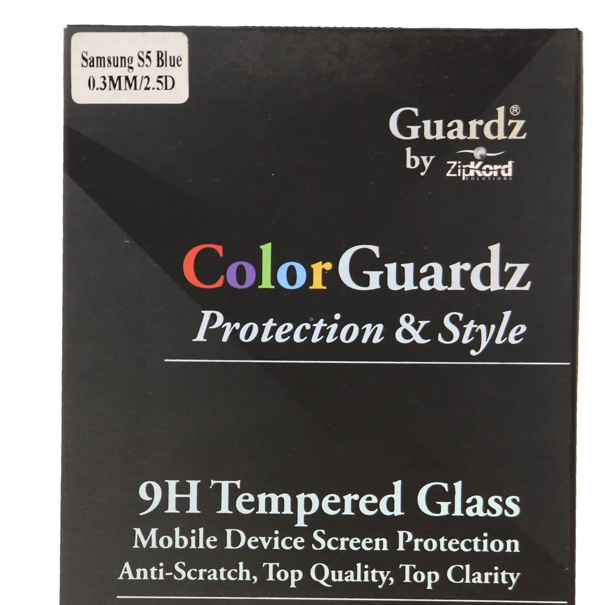 ZipKord ColorGuardz 9H Tempered Glass for Galaxy S5 w/ Metallic Blue Border Trim